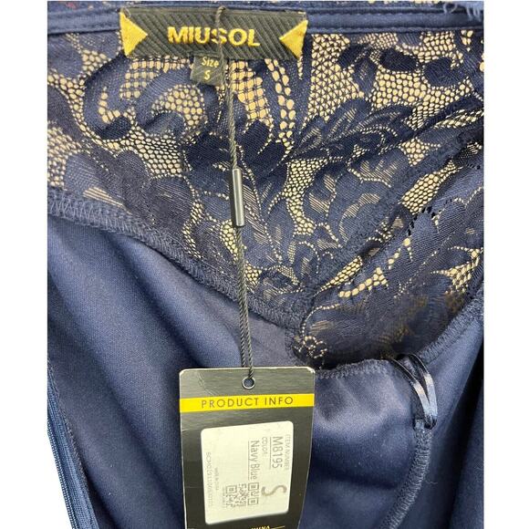 NWT Miusol Dark Navy Blue Lace Bodice Long Maxi Evening Formal Dress Size Small - Picture 8 of 9